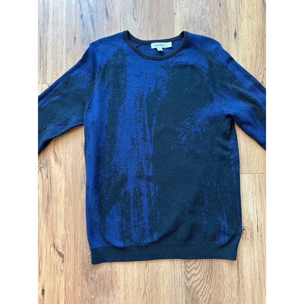 Calvin Klein Mens Abstract Brushstroke Crewneck Sweater Blue Black Size M - Picture 4 of 8